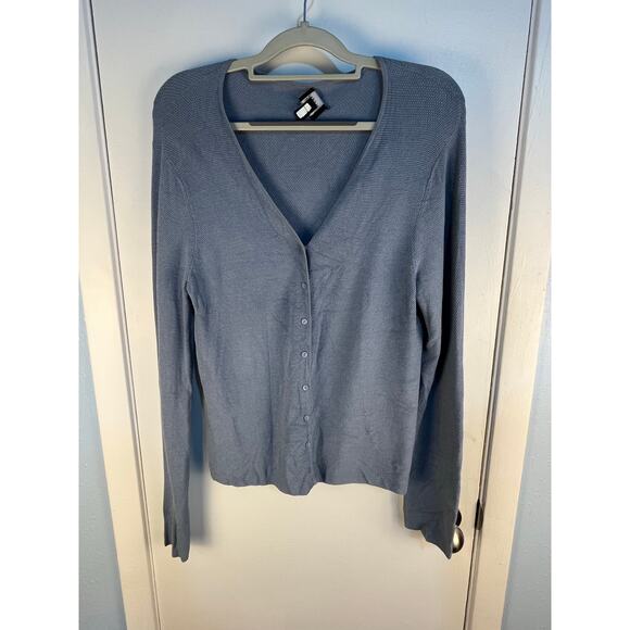 Eileen Fisher Cardigan Sweater Small Blue Silk Blend Preppy Minimalist Office - Picture 1 of 6
